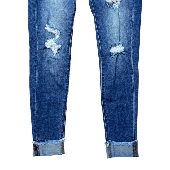 KanCan Women’s High Rise Medium Wash Distressed Cuffed Skinny Jeans - Picture 2 of 7